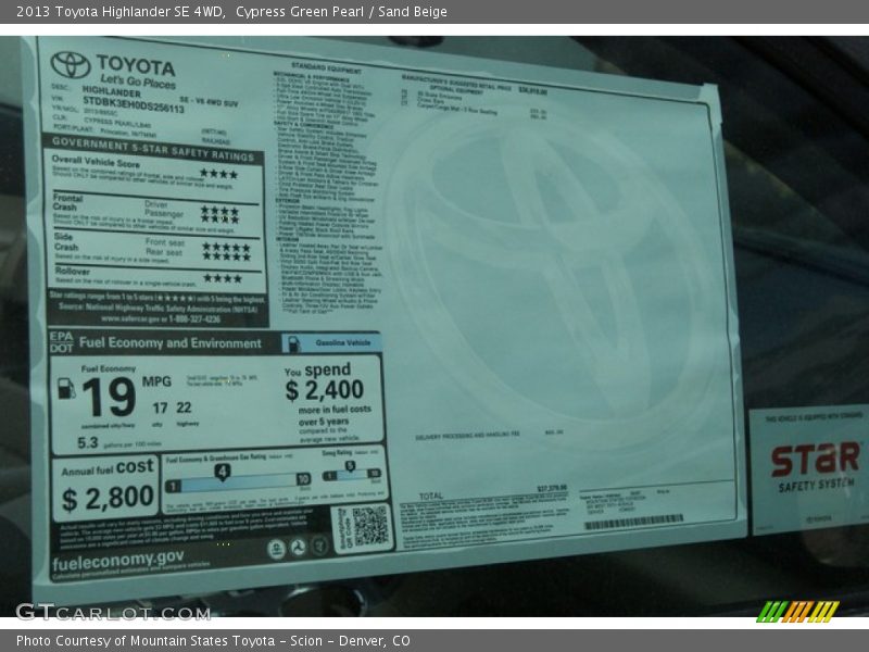 Cypress Green Pearl / Sand Beige 2013 Toyota Highlander SE 4WD