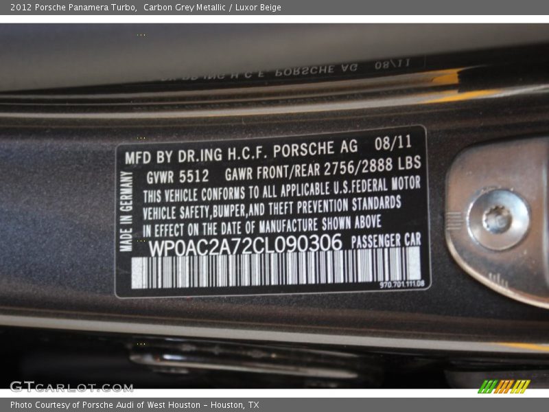 Carbon Grey Metallic / Luxor Beige 2012 Porsche Panamera Turbo