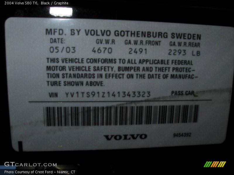 Black / Graphite 2004 Volvo S80 T6