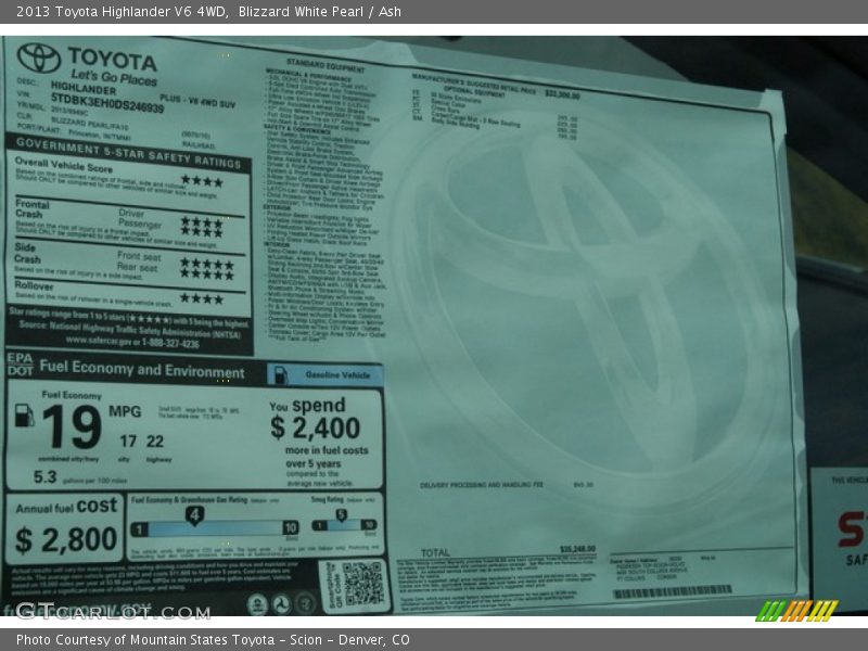 Blizzard White Pearl / Ash 2013 Toyota Highlander V6 4WD