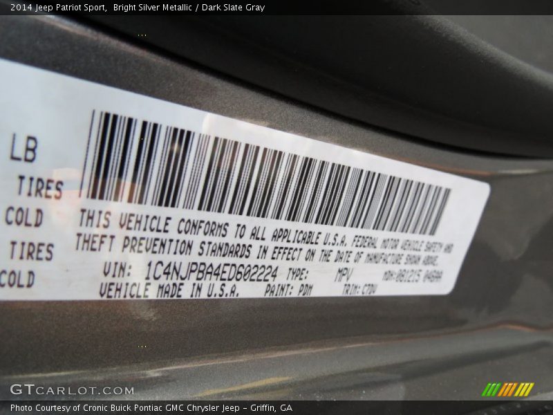 Bright Silver Metallic / Dark Slate Gray 2014 Jeep Patriot Sport