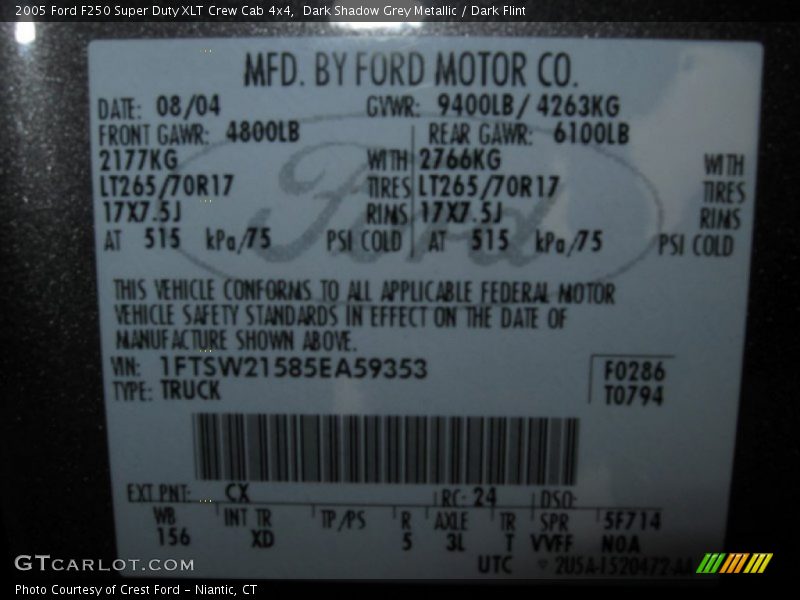Dark Shadow Grey Metallic / Dark Flint 2005 Ford F250 Super Duty XLT Crew Cab 4x4