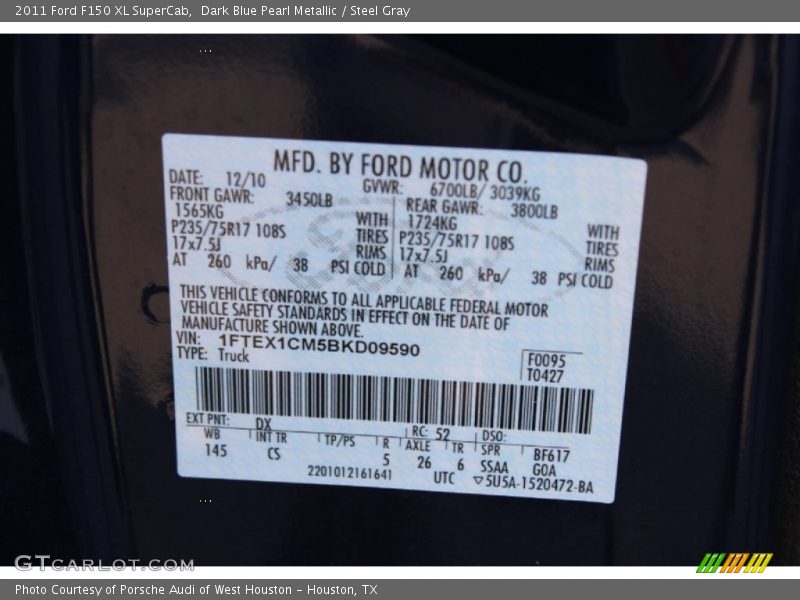 Dark Blue Pearl Metallic / Steel Gray 2011 Ford F150 XL SuperCab