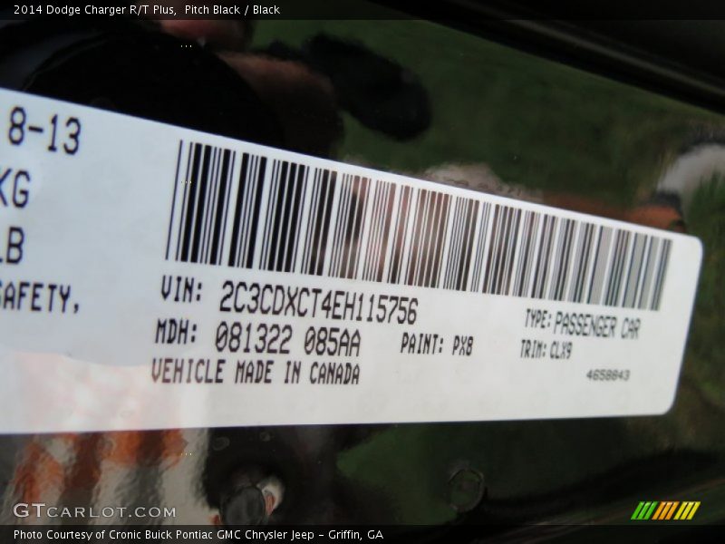 2014 Charger R/T Plus Pitch Black Color Code PX8