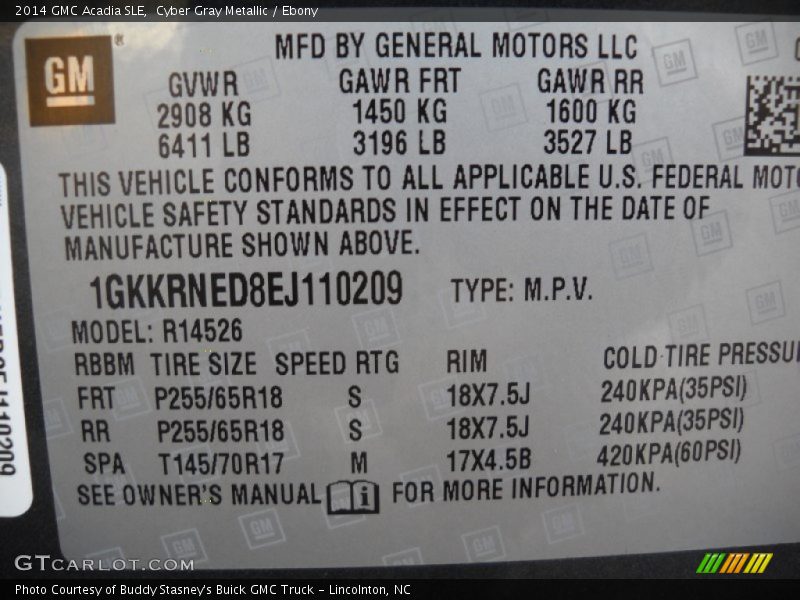 Cyber Gray Metallic / Ebony 2014 GMC Acadia SLE