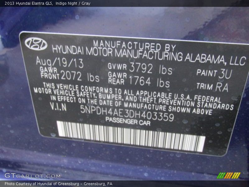 Indigo Night / Gray 2013 Hyundai Elantra GLS