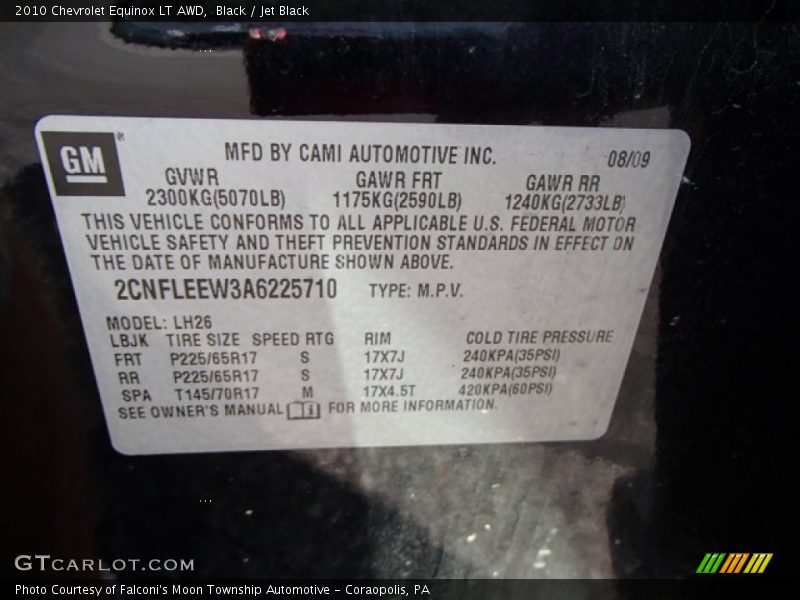 Black / Jet Black 2010 Chevrolet Equinox LT AWD