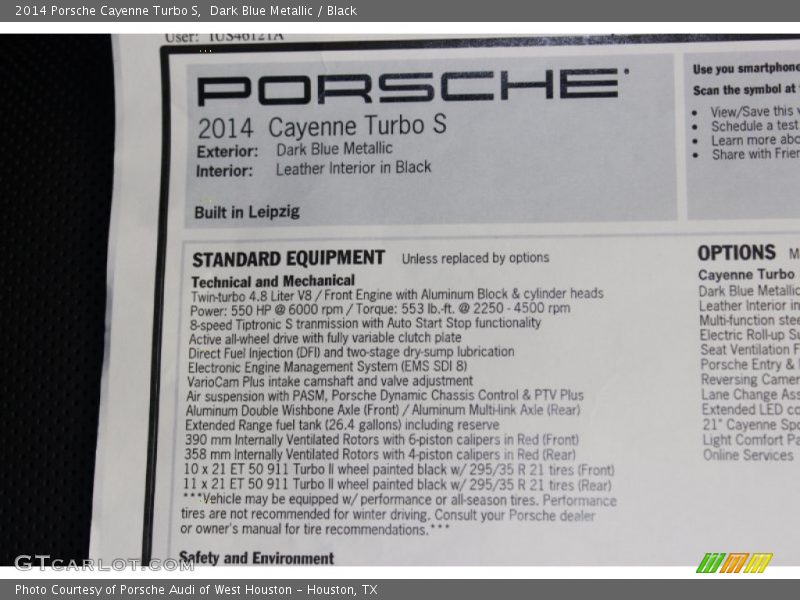  2014 Cayenne Turbo S Window Sticker