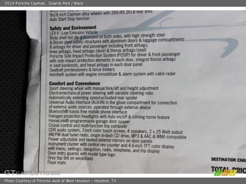  2014 Cayman  Window Sticker