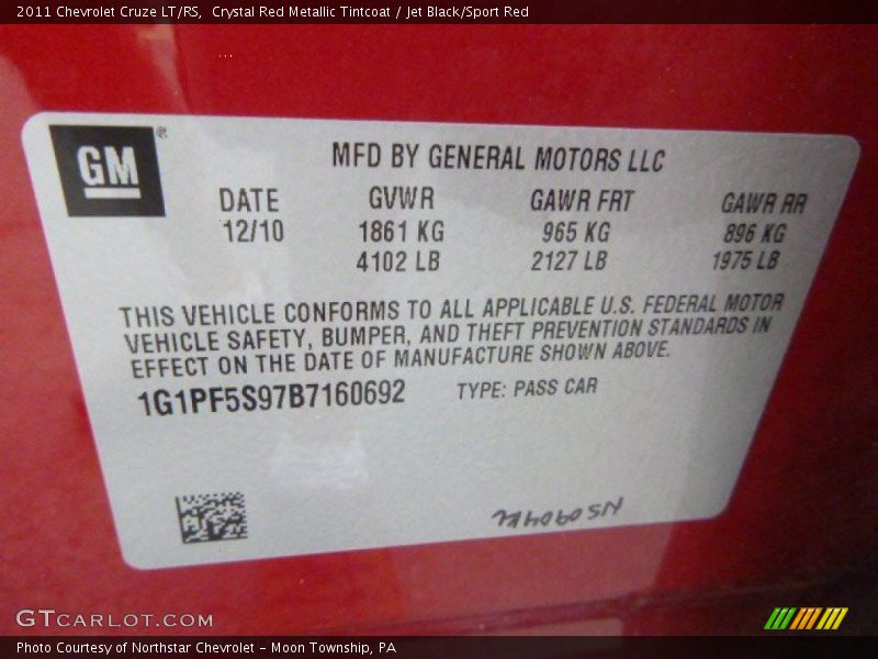 Crystal Red Metallic Tintcoat / Jet Black/Sport Red 2011 Chevrolet Cruze LT/RS