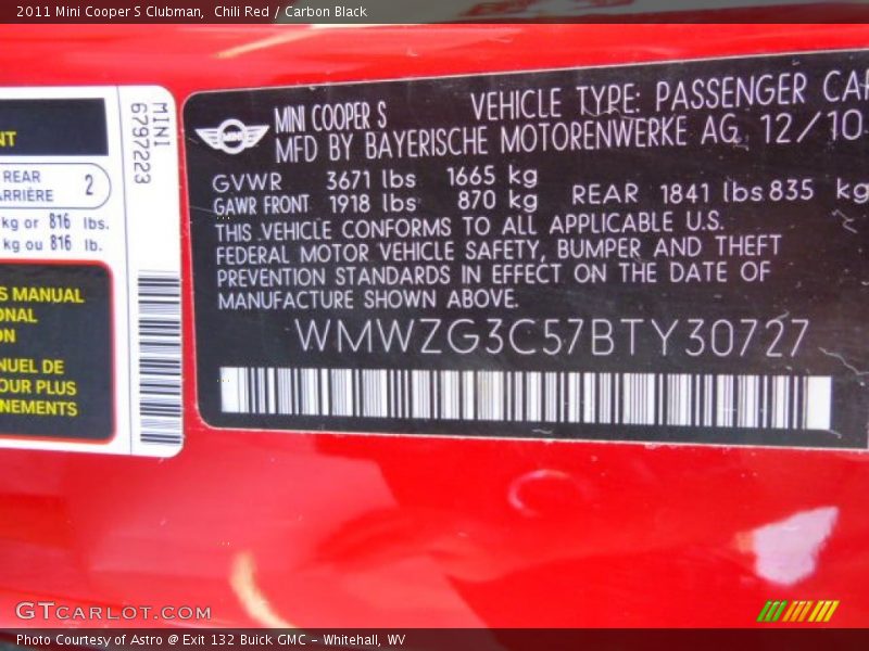 Chili Red / Carbon Black 2011 Mini Cooper S Clubman