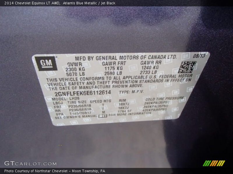 Atlantis Blue Metallic / Jet Black 2014 Chevrolet Equinox LT AWD