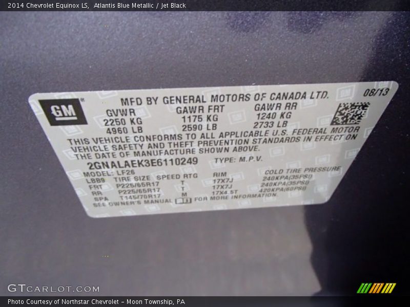 Atlantis Blue Metallic / Jet Black 2014 Chevrolet Equinox LS