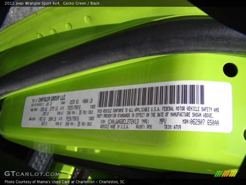 Gecko Green / Black 2012 Jeep Wrangler Sport 4x4