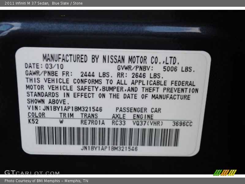 2011 M 37 Sedan Blue Slate Color Code K52