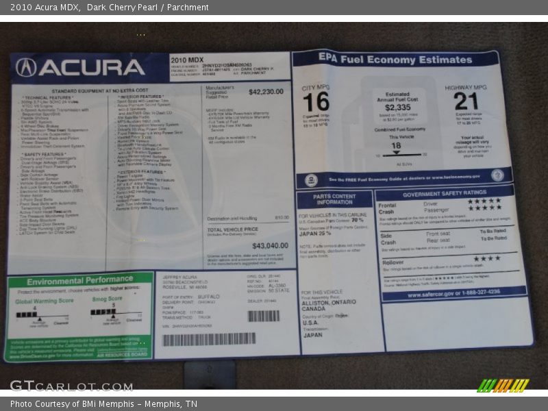 Dark Cherry Pearl / Parchment 2010 Acura MDX
