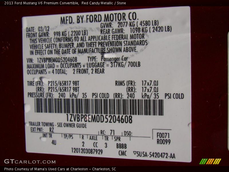 Red Candy Metallic / Stone 2013 Ford Mustang V6 Premium Convertible