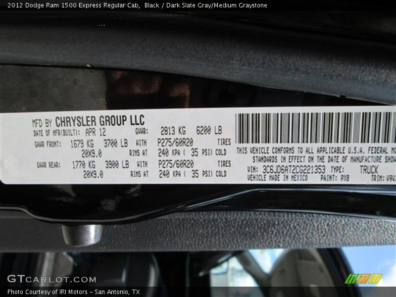 Black / Dark Slate Gray/Medium Graystone 2012 Dodge Ram 1500 Express Regular Cab
