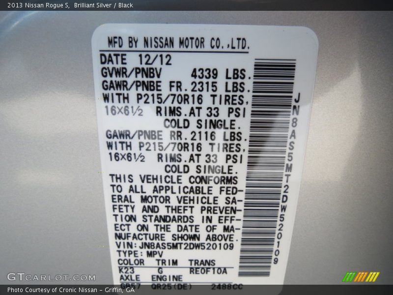 Brilliant Silver / Black 2013 Nissan Rogue S