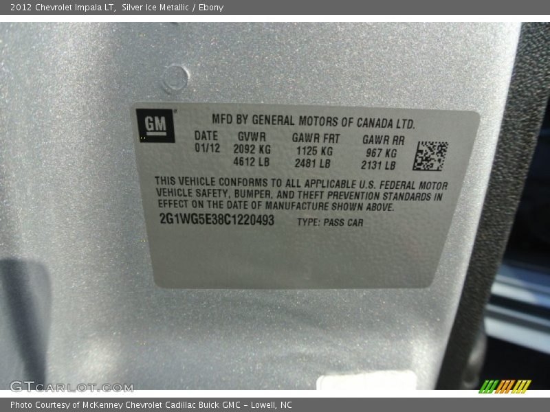 Silver Ice Metallic / Ebony 2012 Chevrolet Impala LT