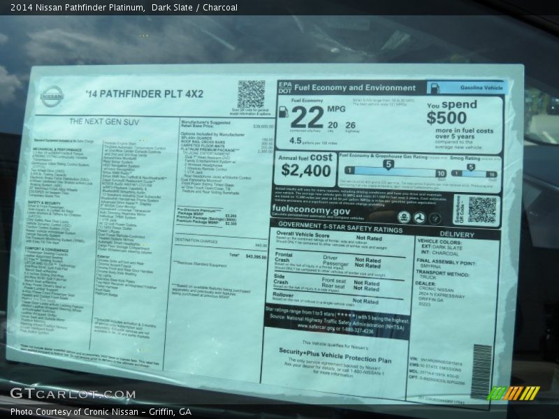  2014 Pathfinder Platinum Window Sticker