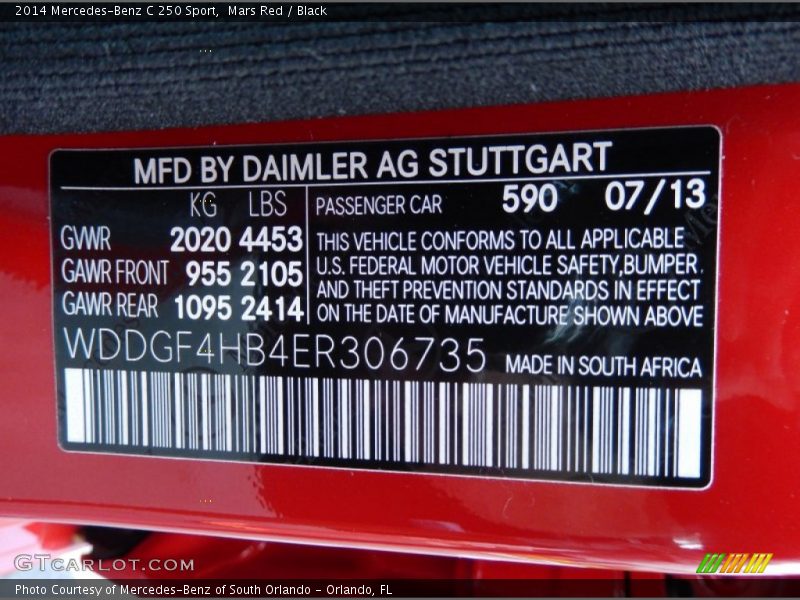 Mars Red / Black 2014 Mercedes-Benz C 250 Sport