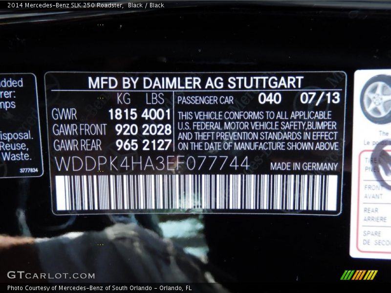 Black / Black 2014 Mercedes-Benz SLK 250 Roadster