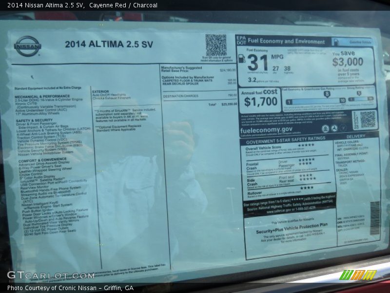  2014 Altima 2.5 SV Window Sticker