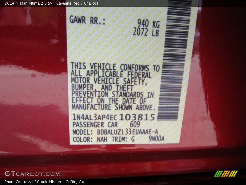 2014 Altima 2.5 SV Cayenne Red Color Code NAH