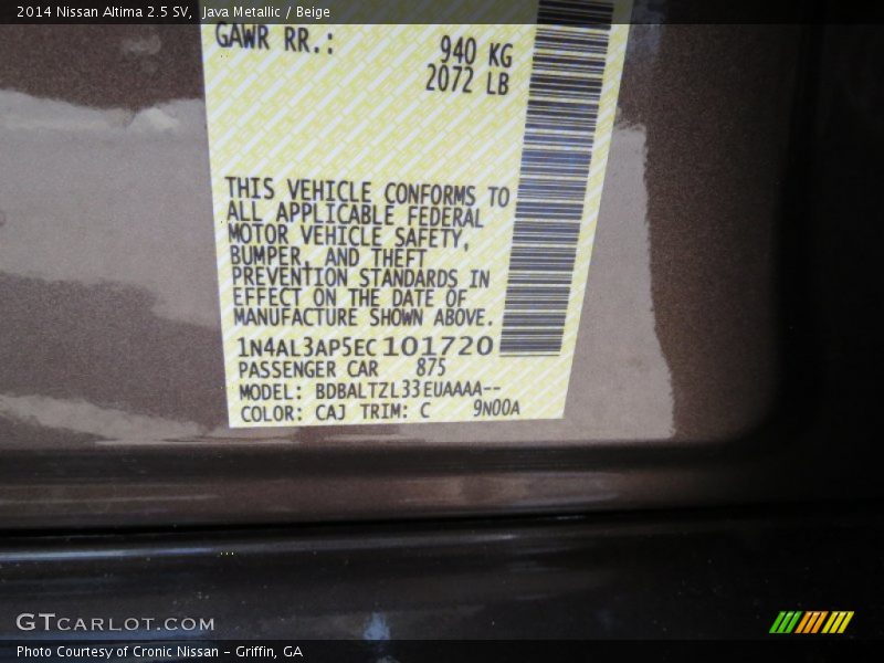 2014 Altima 2.5 SV Java Metallic Color Code CAJ
