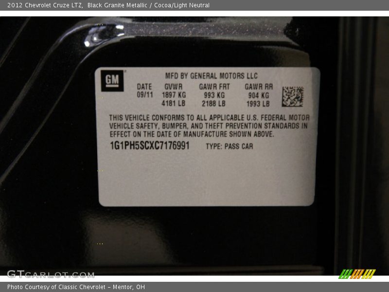 Black Granite Metallic / Cocoa/Light Neutral 2012 Chevrolet Cruze LTZ