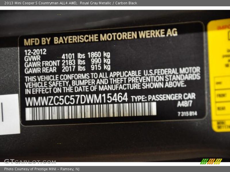 Royal Gray Metallic / Carbon Black 2013 Mini Cooper S Countryman ALL4 AWD