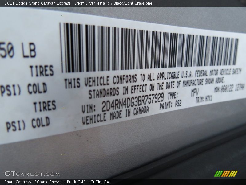 Bright Silver Metallic / Black/Light Graystone 2011 Dodge Grand Caravan Express