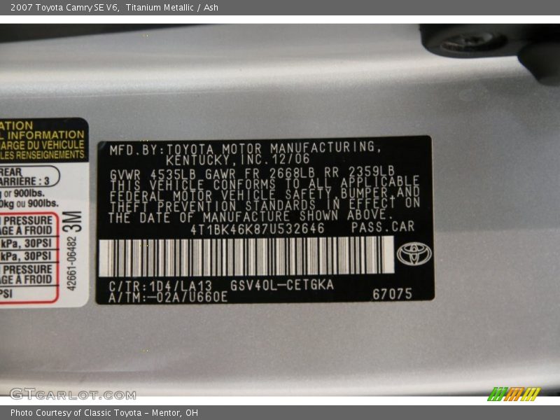 Titanium Metallic / Ash 2007 Toyota Camry SE V6