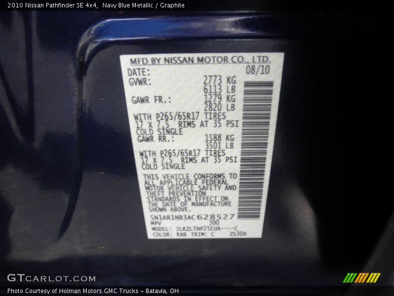 Navy Blue Metallic / Graphite 2010 Nissan Pathfinder SE 4x4