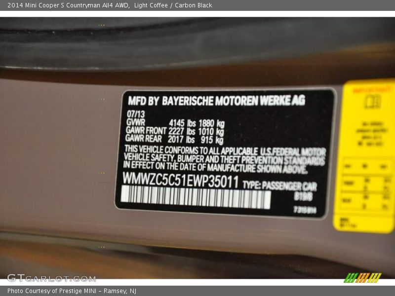 2014 Cooper S Countryman All4 AWD Light Coffee Color Code B19