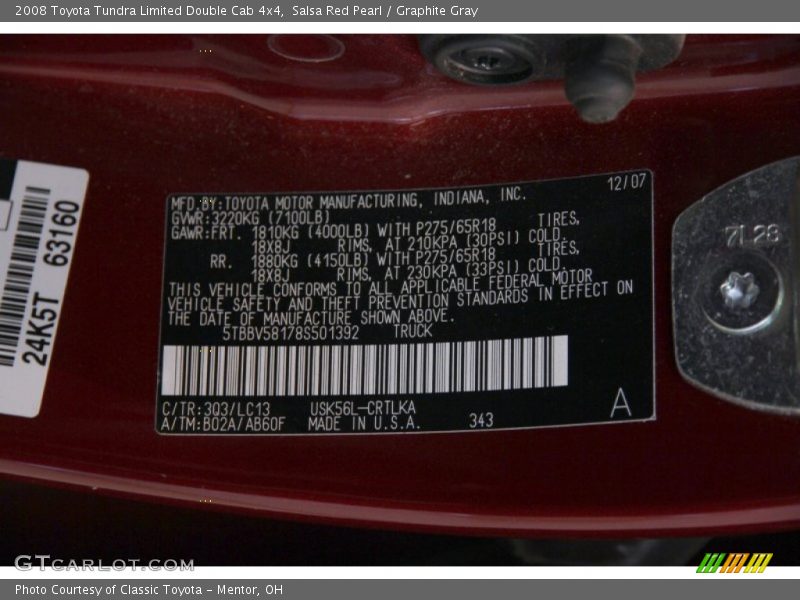 Salsa Red Pearl / Graphite Gray 2008 Toyota Tundra Limited Double Cab 4x4