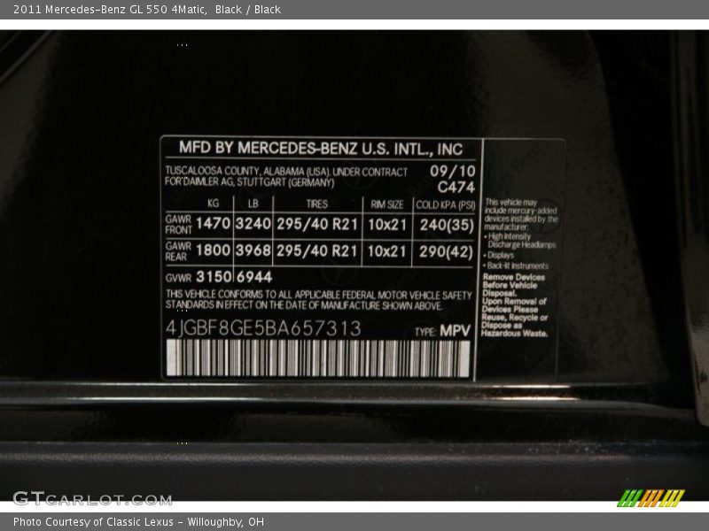 Black / Black 2011 Mercedes-Benz GL 550 4Matic