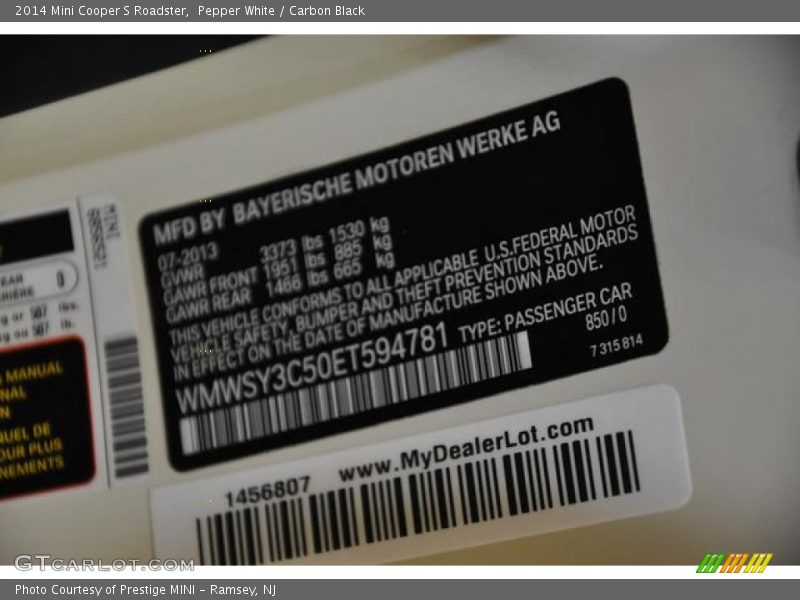 Pepper White / Carbon Black 2014 Mini Cooper S Roadster