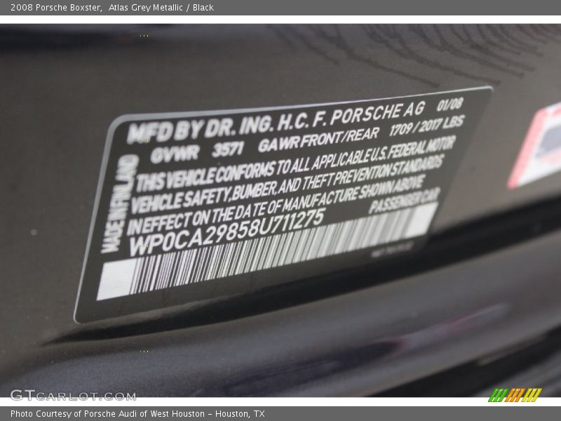 Atlas Grey Metallic / Black 2008 Porsche Boxster