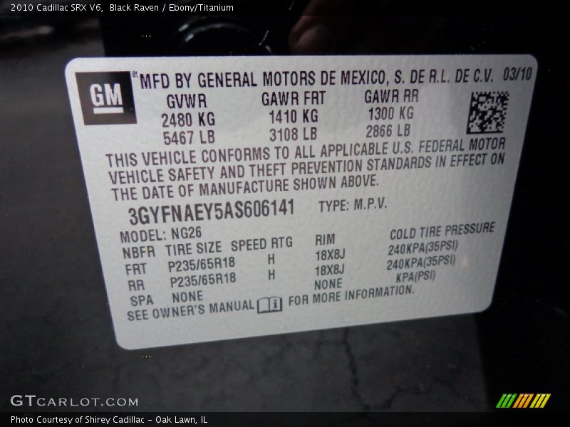 Black Raven / Ebony/Titanium 2010 Cadillac SRX V6