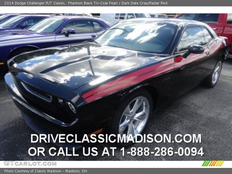 Phantom Black Tri-Coat Pearl / Dark Slate Gray/Radar Red 2014 Dodge Challenger R/T Classic