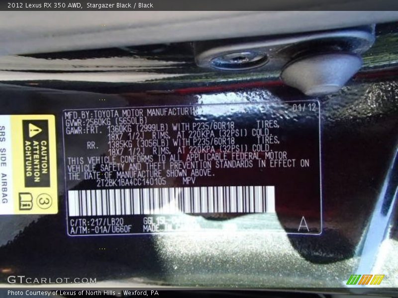 Stargazer Black / Black 2012 Lexus RX 350 AWD