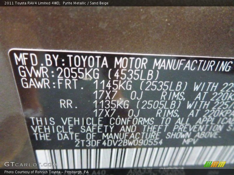 Pyrite Metallic / Sand Beige 2011 Toyota RAV4 Limited 4WD