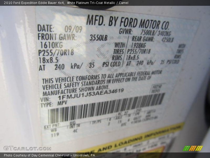 White Platinum Tri-Coat Metallic / Camel 2010 Ford Expedition Eddie Bauer 4x4