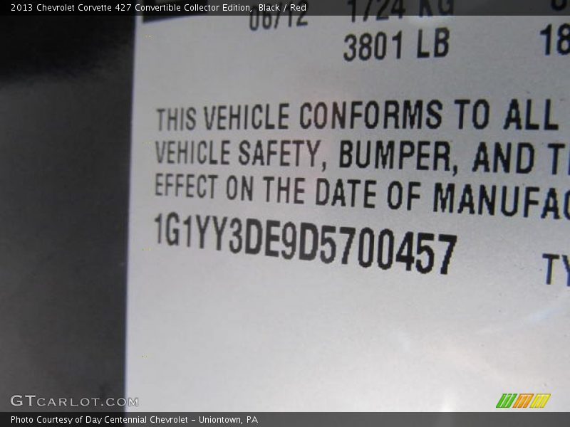 Black / Red 2013 Chevrolet Corvette 427 Convertible Collector Edition