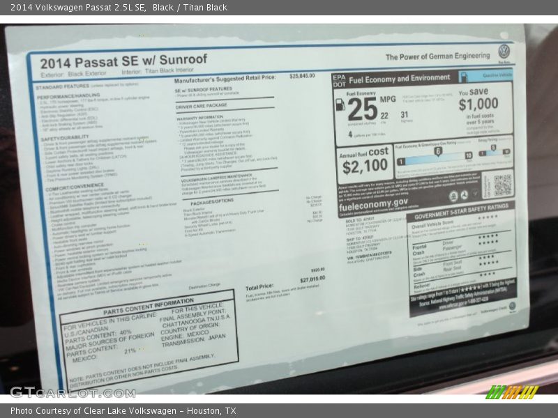 Black / Titan Black 2014 Volkswagen Passat 2.5L SE