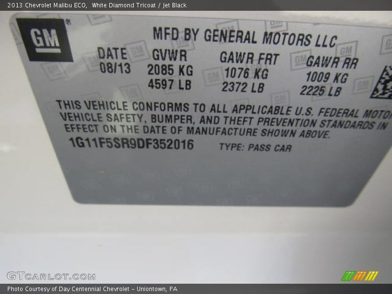 White Diamond Tricoat / Jet Black 2013 Chevrolet Malibu ECO