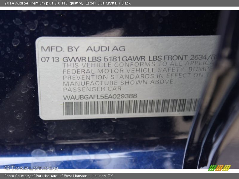 Estoril Blue Crystal / Black 2014 Audi S4 Premium plus 3.0 TFSI quattro