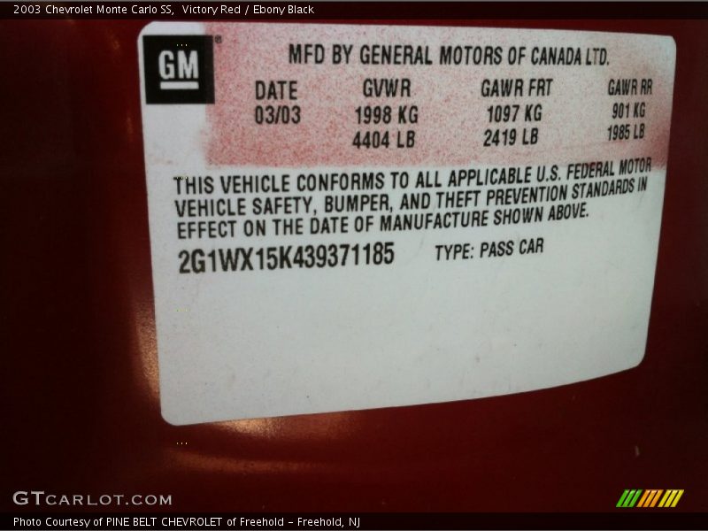 Victory Red / Ebony Black 2003 Chevrolet Monte Carlo SS
